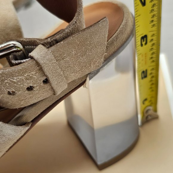 New Womens Michael Kors Suede Light Camel Clear Chunky Heel Leather Soles 11 - Picture 8 of 15